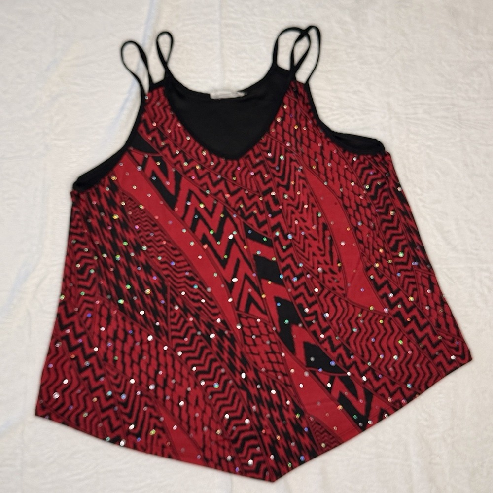 Exclusive One Y2K Rhinestone Strappy Cami Top Red Black Goth Fairy Grunge Club M